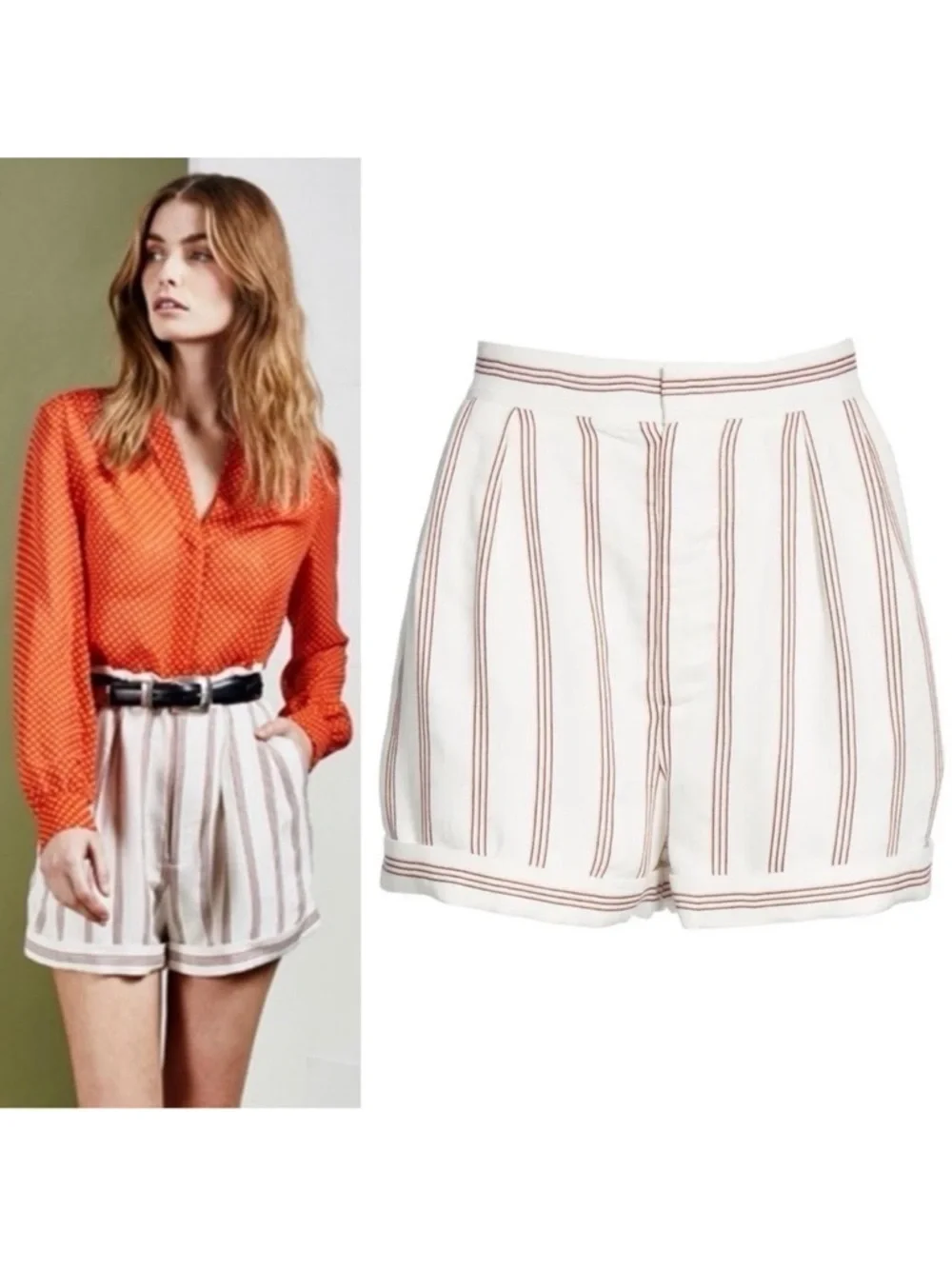 Joie Carvel High Waist Striped Shorts‎ Porcelain Ivory Size 8 NWT